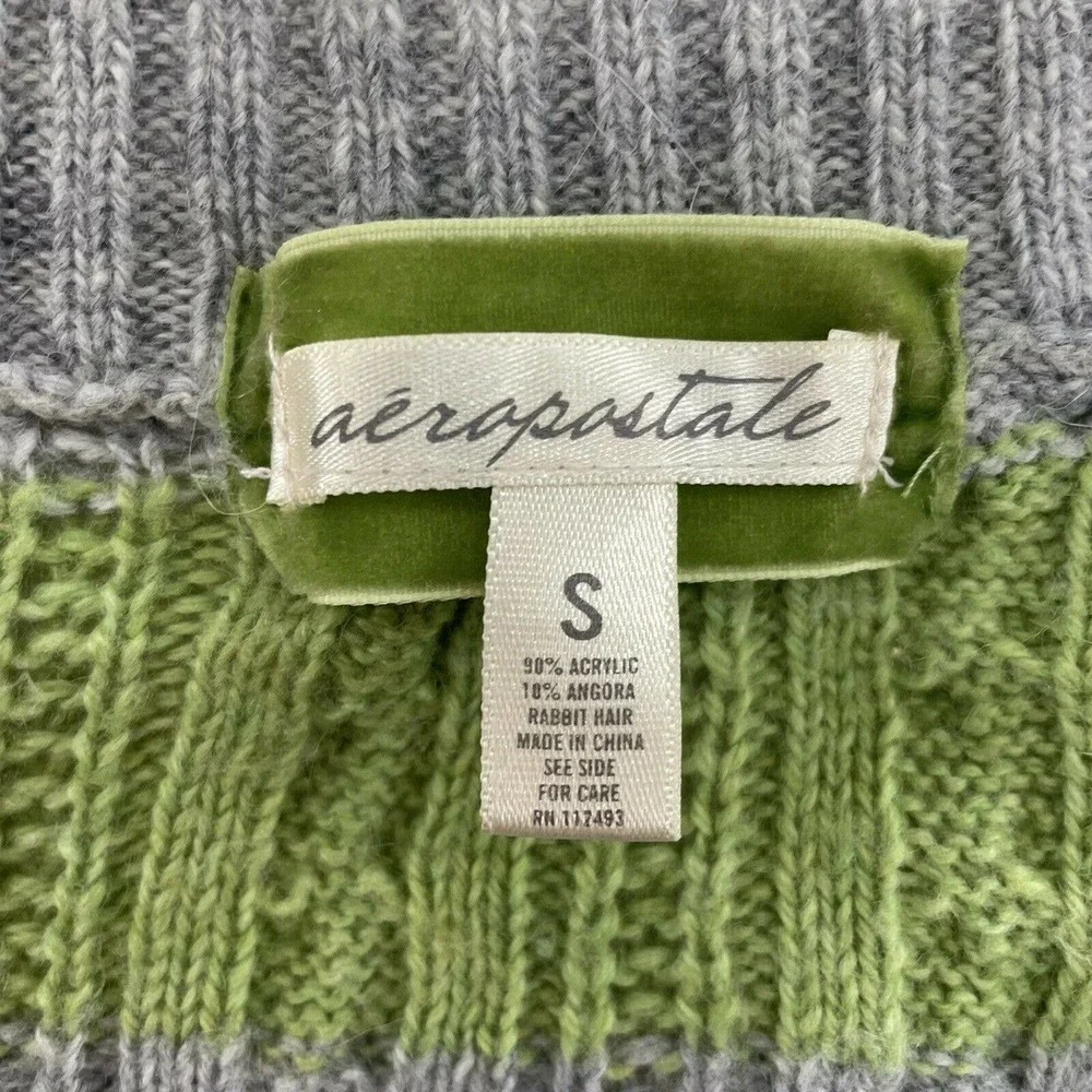 Y2K Late 2000s Aeropostale Green Grey Cable Ribbed Knit Fairy Grunge Sweater S - Picture 6 of 6